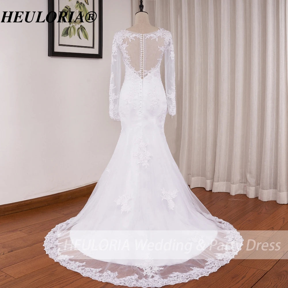 HEULORIA Mermaid Wedding Dresses long Sleeve sweetheart lace applique beading Bride Dress Robe de mariage customize ME-0324