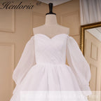 HEULORIA elegant A line wedding dress long sleeve off shoulder organza bride dress Robe De Mariee Wedding Bride Dress long train AL-821