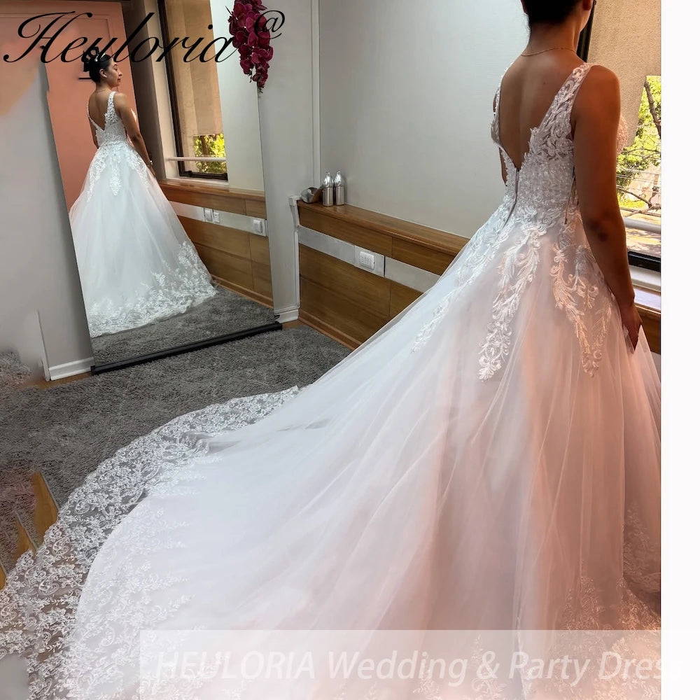 HEULORIA ball gown princess wedding dress V neck lace applique bride dress customize BA-850