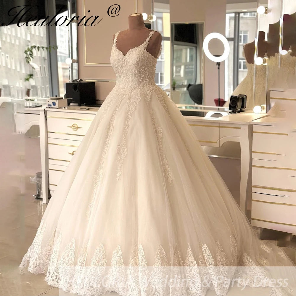 Princess Ball Gown Wedding Dress Spaghetti Straps lace beading bride dress vestido De Noiva Sweep Train Bride gown BA-842