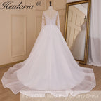 HEULORIA elegant lace appliqe A line Wedding Dress long sleeve organza skirt bride dress plus size robe de mariee Wedding Bridal Gown AL-833