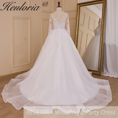 HEULORIA elegant lace appliqe A line Wedding Dress long sleeve organza skirt bride dress plus size robe de mariee Wedding Bridal Gown