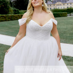 HEULORIA elegant A line wedding dress off shoulder pearl bride dress customize