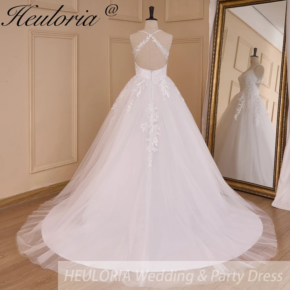 HEULORIA Lace Wedding Dresses A line Spaghetti Straps backless bride dress Robe De Mariee Wedding gown AL-802