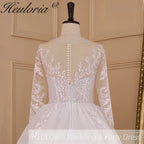HEULORIA elegant lace appliqe A line Wedding Dress long sleeve organza skirt bride dress plus size robe de mariee Wedding Bridal Gown AL-833