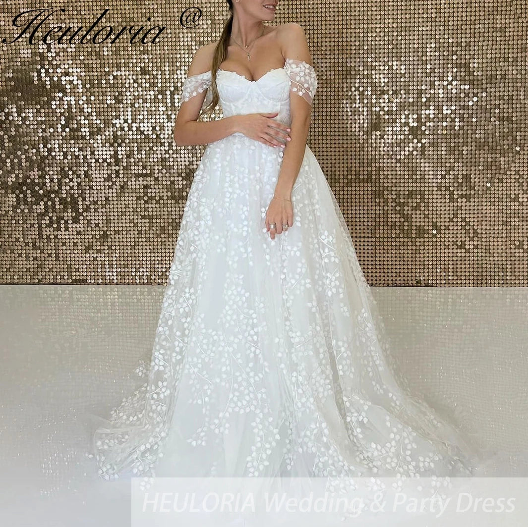 HEULORIA off shoulder 3D floral lace wedding dress lace up bride dress robe de mariee court train AL-746