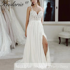 HEULORIA elegant A line Wedding Dress Spaghetti Straps lace applique bride dress high split garden beach wedding AL-840