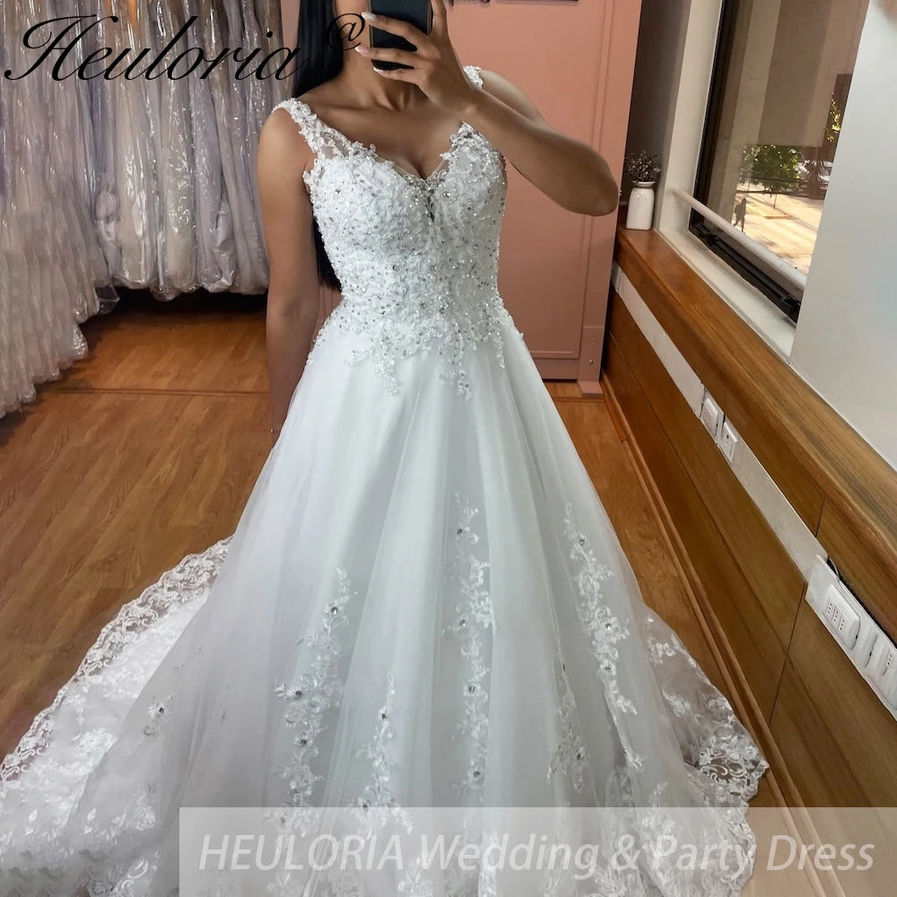 HEULORIA ball gown princess wedding dress V neck lace applique bride dress customize BA-851 Main image
