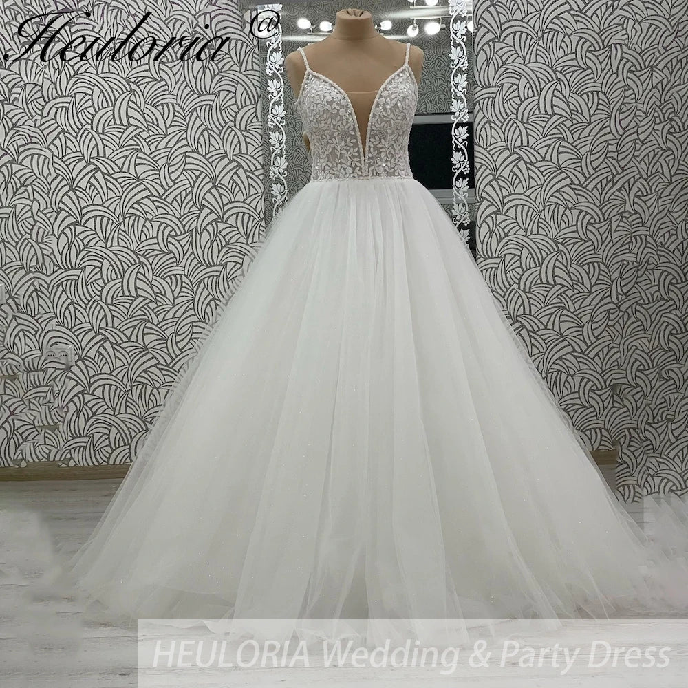 Charming Glitter Spaghetti Straps A line wedding dress lace beadinf bridal dress For Formal Party Vestidos De Novia Customized AL-1031