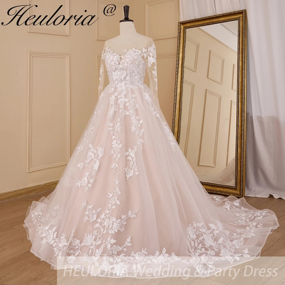 Illusion Sweetheart Floral Lace Long Sleeve A-Line Wedding Dress BA-834