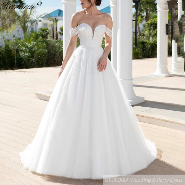 HEULORIA Boho Wedding Dress long sleeve V neck lace bride dress plus size robe de mariee  A line Wedding Bridal Gown