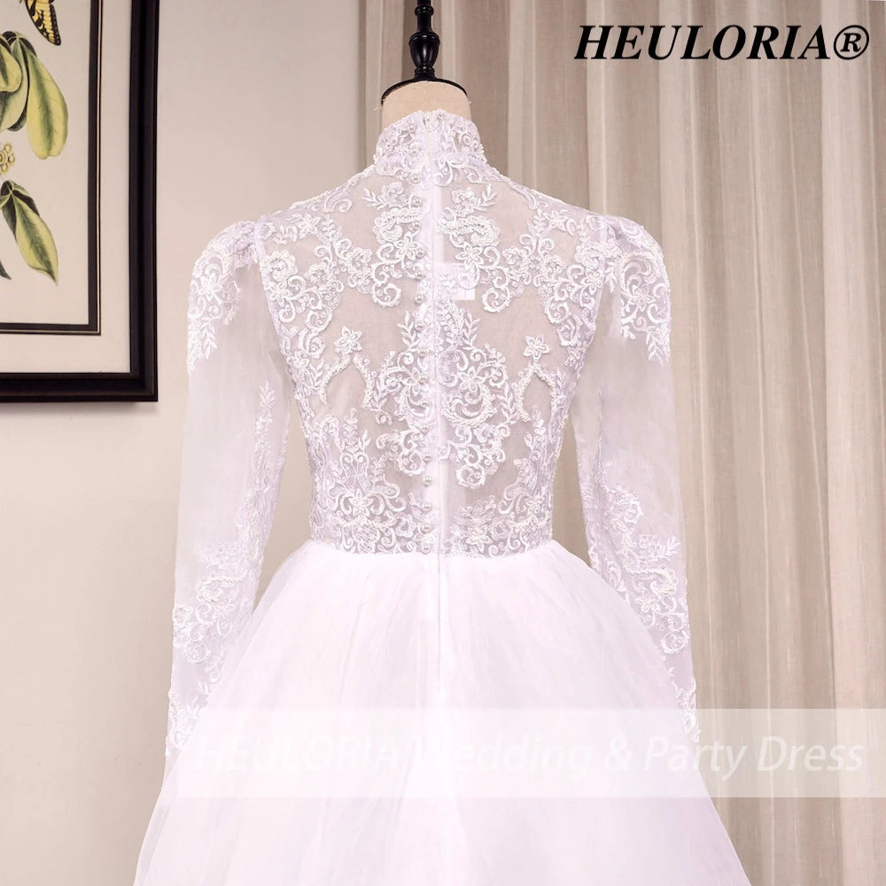 Boho Wedding Dress long sleeve high neck lace applique bride dress plus size robe de mariee A line Wedding Bridal Gown AL-HN0815