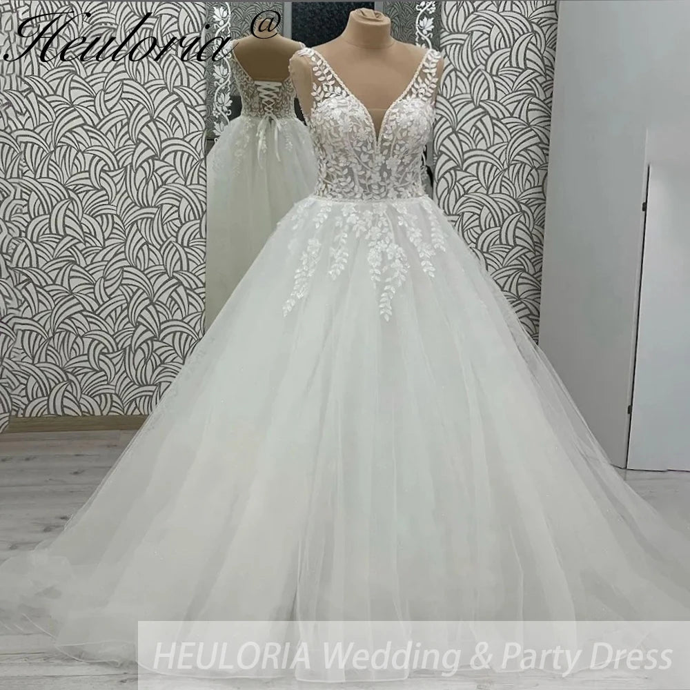 HEULORIA elegant A line Glitter Tulle Wedding dress Beading Lace Beach Bridal Dresses 2025 princess Customized AL-970