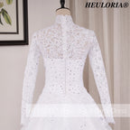 HEULORIA Muslim Wedding Dress long sleeve high neck bride dress Lace beading Wedding Gown BA-N-Classic