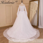 HEULORIA elegant A line wedding dress long sleeve beading lace bride dress plus size AL-839