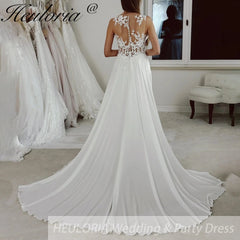 HEULORIA elegant A line Wedding Dress Spaghetti Straps lace applique bride dress high split garden beach wedding