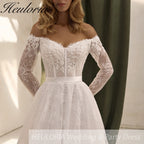 HEULORIA princess wedding dress off shoulder long sleeve lace white bride dress customize BA-865