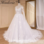 HEULORIA Sparkly Glitter princess Wedding dress Off Shoulder long sleeve lace Bride Dresses plus size plus size white bride dress customize BA-823
