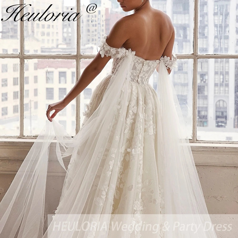 HEULORIA Princess Ball Gown Wedding Dress off shoulde bride dress plus size robe de mariee Lace beading Wedding Gown court train BA-864