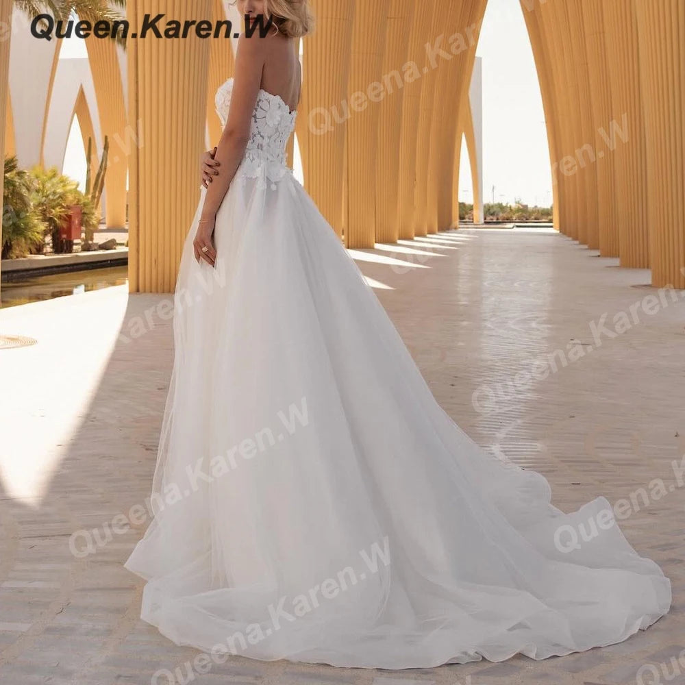 HEULORIA elegant A line wedding dress Sparkly Glitter tulle high split lace bridal dress AL-QK394