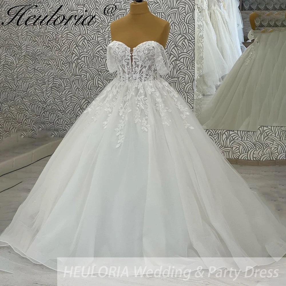 HEULORIA Sparkly Glitter Wedding dress Off The Shoulder 2025 Luxury Women Church Beach Bride Dresses Floral Lace Customized BA-1028