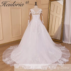 HEULORIA Princess Wedding Dress long sleeve V neck bride dress plus size robe de mariee Lace beading Wedding Bridal Gown BA-827