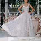 HEULORIA Elegant Spaghetti Straps A line Wedding Dress 3D floral Sparkly Glitter Wedding Bridal dress AL-531A