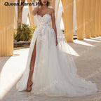 HEULORIA elegant A line wedding dress Sparkly Glitter tulle high split lace bridal dress AL-QK394