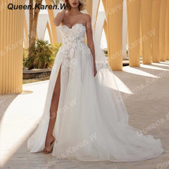 HEULORIA elegant A line wedding dress Sparkly Glitter tulle high split lace bridal dress AL-QK394