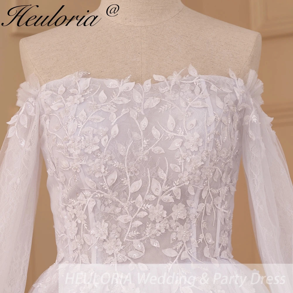 HEULORIA elegant A line wedding dress long sleeve beading lace bride dress plus size AL-839