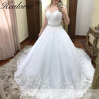 Princess Wedding Dress v neck lace bride dress plus size robe de mariee Lace beading Wedding Bridal Gown BA-55