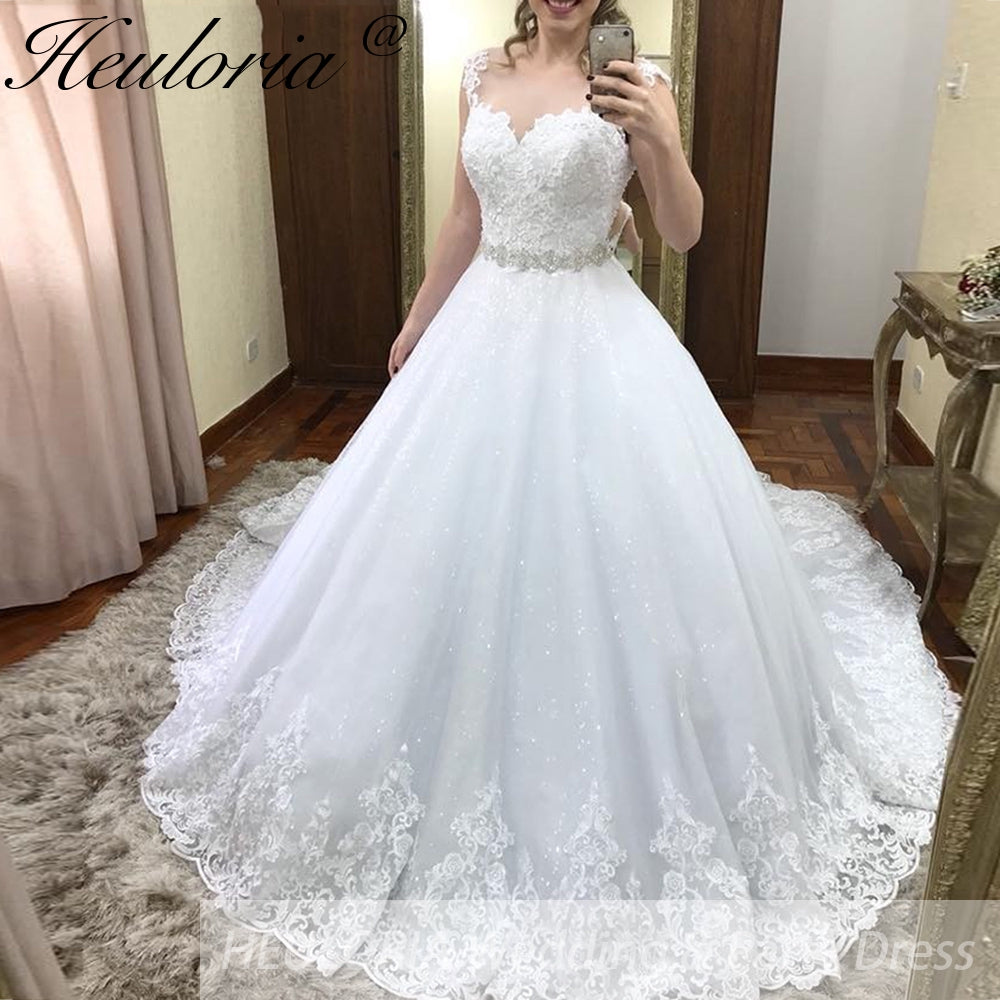 Princess Wedding Dress v neck lace bride dress plus size robe de mariee Lace beading Wedding Bridal Gown BA-55