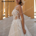 HEULORIA Lace Wedding Dresses A line Spaghetti Straps high split Bridal dress  robe de mariee A line Wedding Bridal Gown AL-QK396