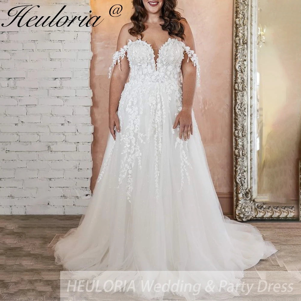 HEULORIA  plus size wedding dress off shoulder lace beading bride dress A line Robe De Mariee Wedding Bride Dress