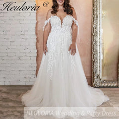 HEULORIA  plus size wedding dress off shoulder lace beading bride dress A line Robe De Mariee Wedding Bride Dress