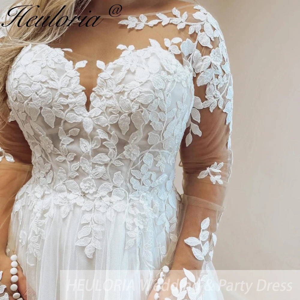 HEULORIA A line Wedding Dress long sleeve lace bride dress plus size robe de mariee  A line Wedding Bridal Gown AL-743