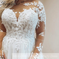 HEULORIA A line Wedding Dress long sleeve lace bride dress plus size robe de mariee  A line Wedding Bridal Gown
