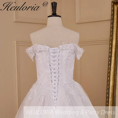 HEULORIA Sparkly Glitter princess Wedding Dress off shoulder lace bride dress robe de mariee court train