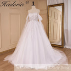 HEULORIA elegant A line wedding dress off shoulder Sparkly Glitter lace bridal dress with ribbon Robe De Mariee Wedding Bride Dress AL-819