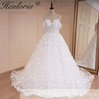 HEULORIA off shoulder A line Wedding Dress Sparkly Glitter 3D floral Bridal dress customize BA-531B