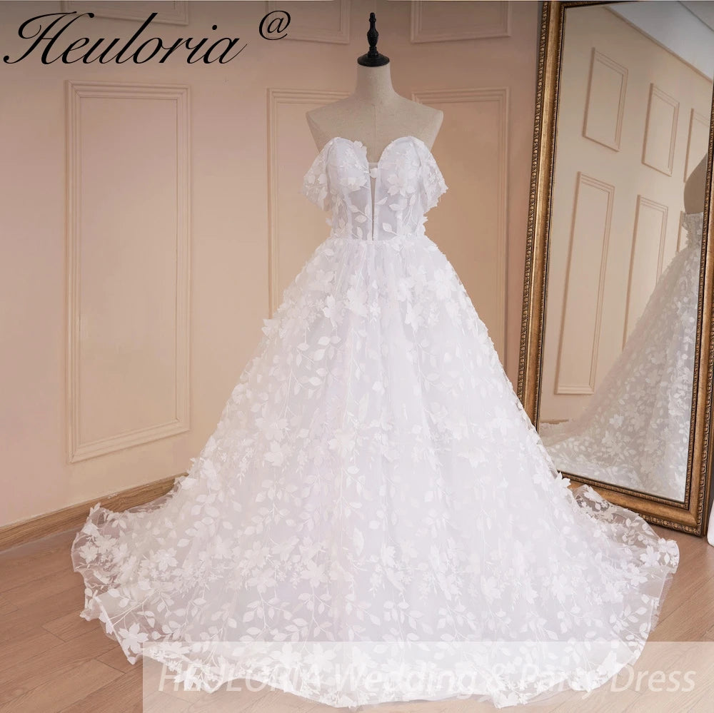 HEULORIA off shoulder A line Wedding Dress Sparkly Glitter 3D floral Bridal dress customize BA-531B