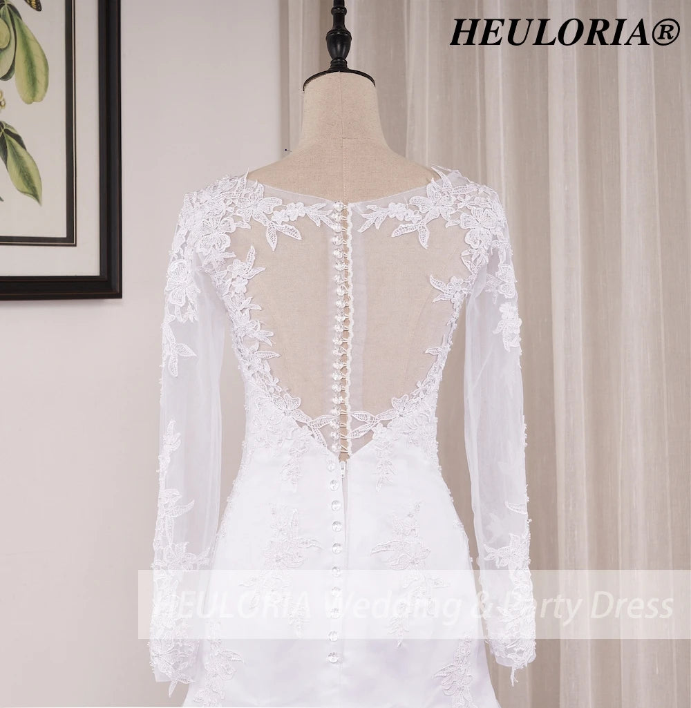HEULORIA Mermaid Wedding Dresses long Sleeve sweetheart lace applique beading Bride Dress Robe de mariage customize ME-0324