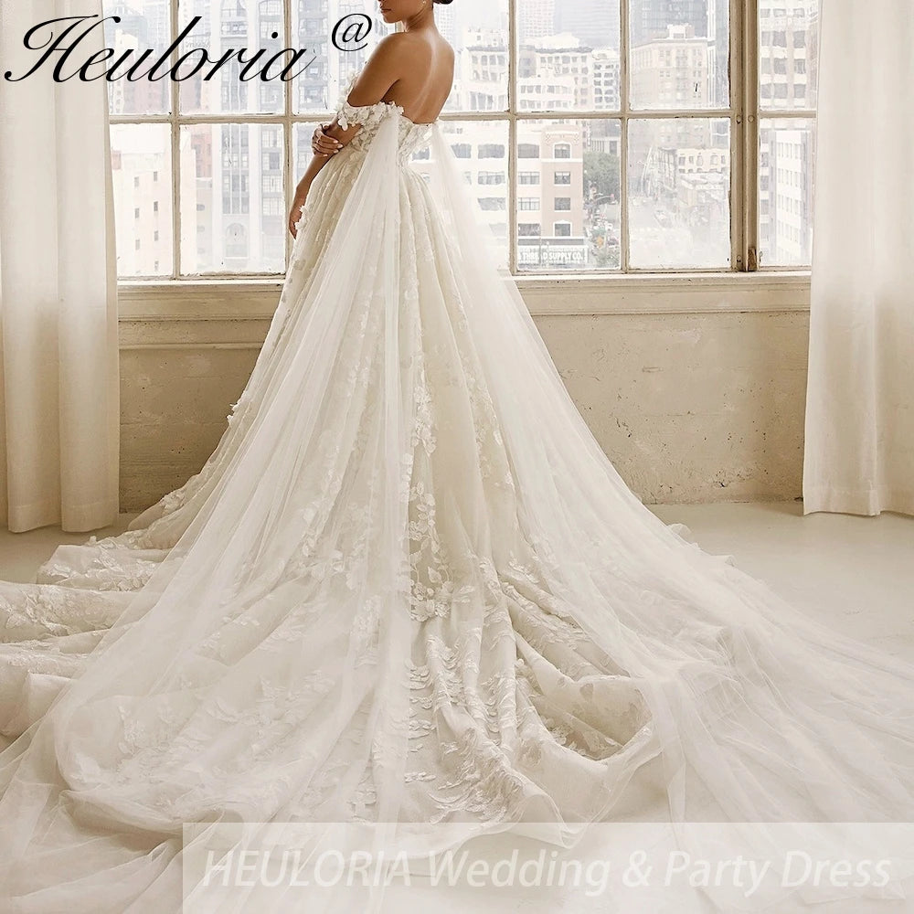HEULORIA Princess Ball Gown Wedding Dress off shoulde bride dress plus size robe de mariee Lace beading Wedding Gown court train BA-864