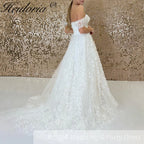 HEULORIA off shoulder 3D floral lace wedding dress lace up bride dress robe de mariee court train AL-746