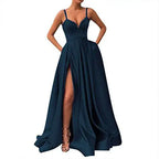 Customized Side Slit A-Line Evening Dress Prom Dress Royal Blue Spaghetti Straps Sweetheart Sexy Vestidos De Fiesta De Noche