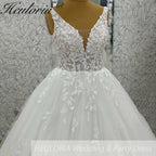 HEULORIA Princess Wedding dress Sparkly Plunging V Necklace Bride Gowns Lace Up Back Customized BA-1047