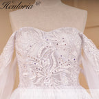 HEULORIA elegant A line wedding dress off shoulder Sparkly Glitter lace bridal dress with ribbon Robe De Mariee Wedding Bride Dress AL-819