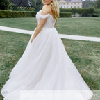 HEULORIA elegant A line wedding dress off shoulder pearl bride dress customize AL-872