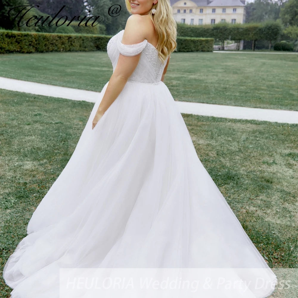 HEULORIA elegant A line wedding dress off shoulder pearl bride dress customize AL-872