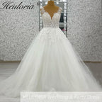 HEULORIA V-neck Sparkly Glitter tulle Wedding Dress Women Robe Civil Lace Appliques A Line Boho Bridal Gown Customized AL-1045
